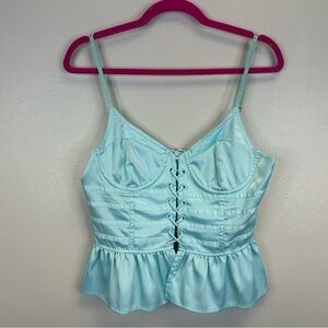 Fashion Nova Womens L Light Blue Satin Lace-Up Corset Top Pastel Cute Goth Fairy